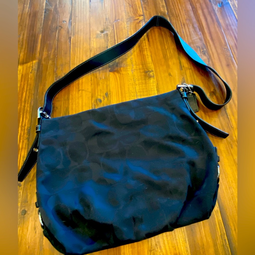 Authentic Solid Black Signature Pattern Coach Hob… - image 2